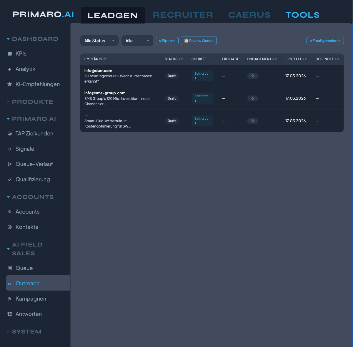 PRIMARO Outreach-Queue